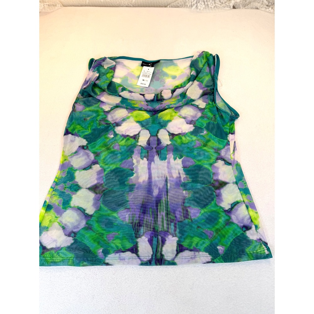 Ashley Stewart Mesh Top Women 18/20 Green Abstract